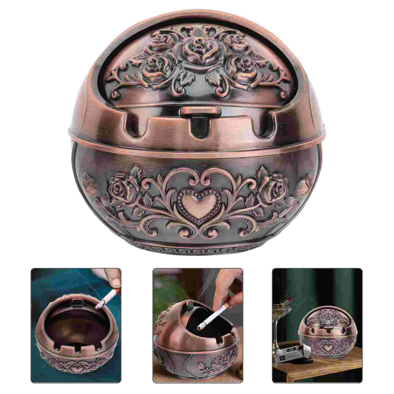 

Manual Spherical Ashtray Office Country Home Decor Globe Lid Zinc Alloy Creative Ashtrays