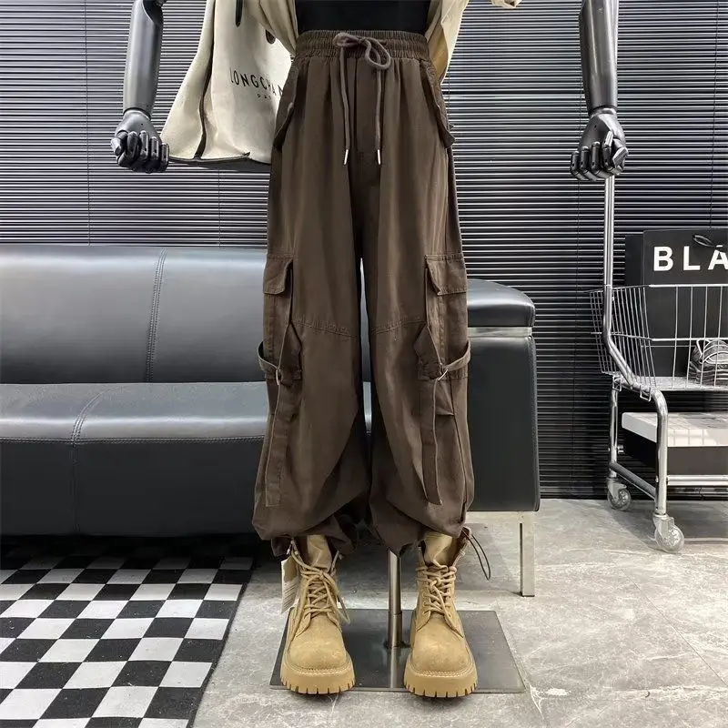 Брюки-карго Y2K Женские повседневные, уличная одежда, винтажные мешковатые прямые брюки с широкими штанинами, джоггеры с большими карманами, спортивные штаны оверсайз, A407 
Брюки-карго Y2K Женские повседневные, уличная одежда, винтажные мешковатые прямые брюки с широкими штанинами, джоггеры с большими карманами, спортивные штаны оверсайз, A407