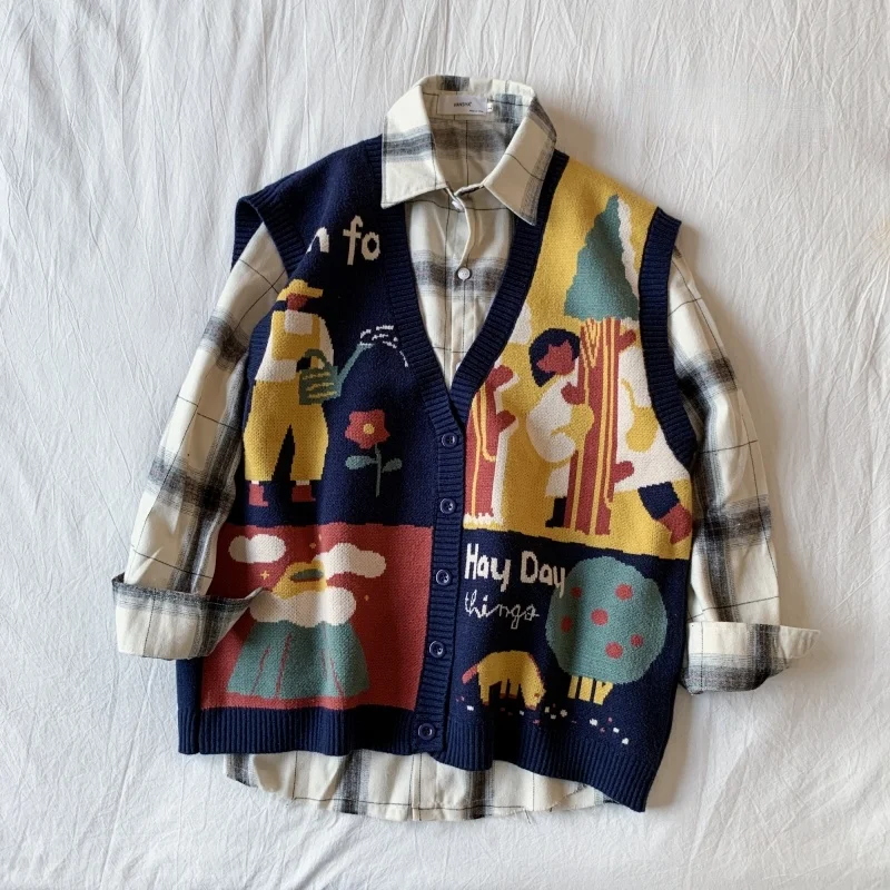 Sweater Vest Women Preppy Style Lazy Vintage Loose Sleeveless V-Neck Elegant Lovely All-match Harajuku Streetwear Daily Popular
Sweater Vest Women Preppy Style Lazy Vintage Loose Sleeveless V-Neck Elegant Lovely All-match Harajuku Streetwear Daily Popular