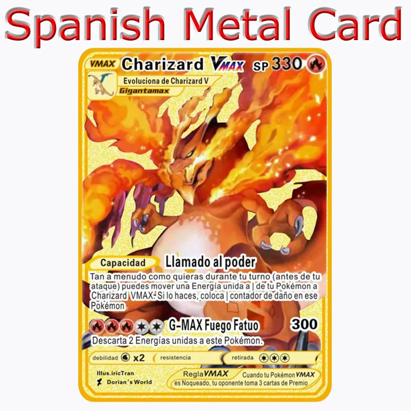 1PCS Español Gold Cards Pokémon Playing Game Charizard Collection V Metal Card Original Kid Birthday Present Or Christmas Gifts
1PCS Español Gold Cards Pokémon Playing Game Charizard Collection V Metal Card Original Kid Birthday Present Or Christmas Gifts