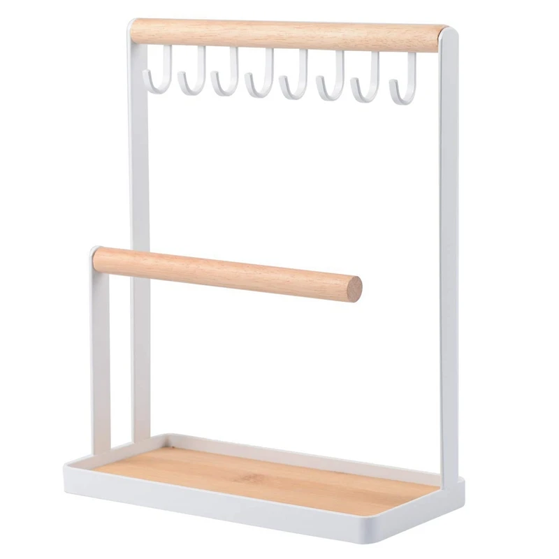 Jewelry Display Stand Holder with Wooden Ring Tray and Hooks Storage Necklaces Bracelets, Rings, Watches
Jewelry Display Stand Holder with Wooden Ring Tray and Hooks Storage Necklaces Bracelets, Rings, Watches