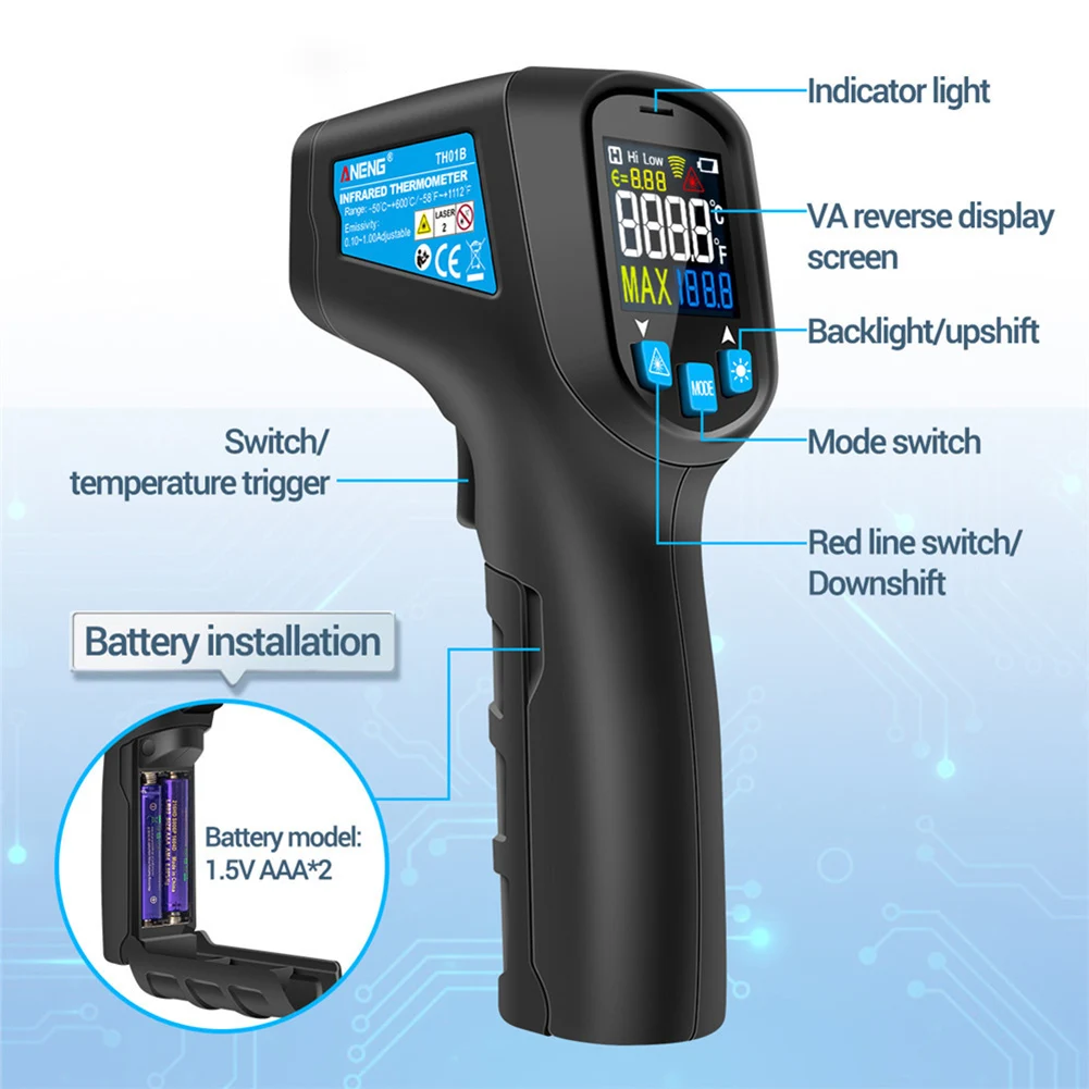 TH01B Infrared Thermometer Pyrometer Temperature Meter Mother Children Non-Contact Digital Laser Portable Elements
TH01B Infrared Thermometer Pyrometer Temperature Meter Mother Children Non-Contact Digital Laser Portable Elements