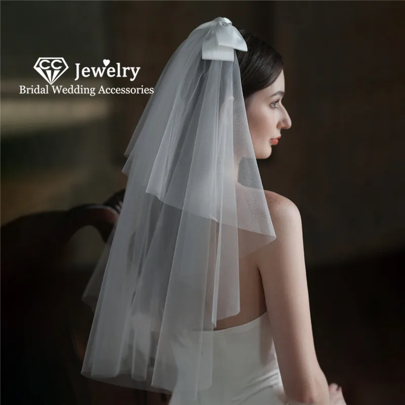 

CC Veils for Women Wedding Hair Accessories Bridal Dress Engagement Hairwear Double Layers Bow-knot Shape Veil With Combs V848