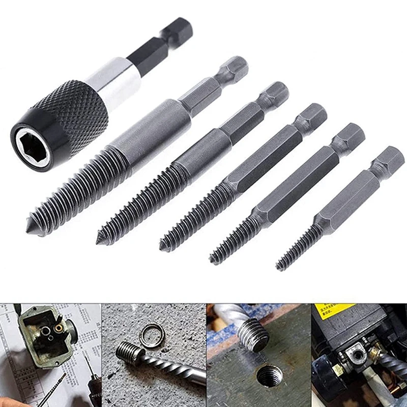 Promotion! 6 PCS Damaged Screw And Broken Bolt Extractor Set With 1/4 Quick Change Arbors Tool Kit Bad Stud Remover |