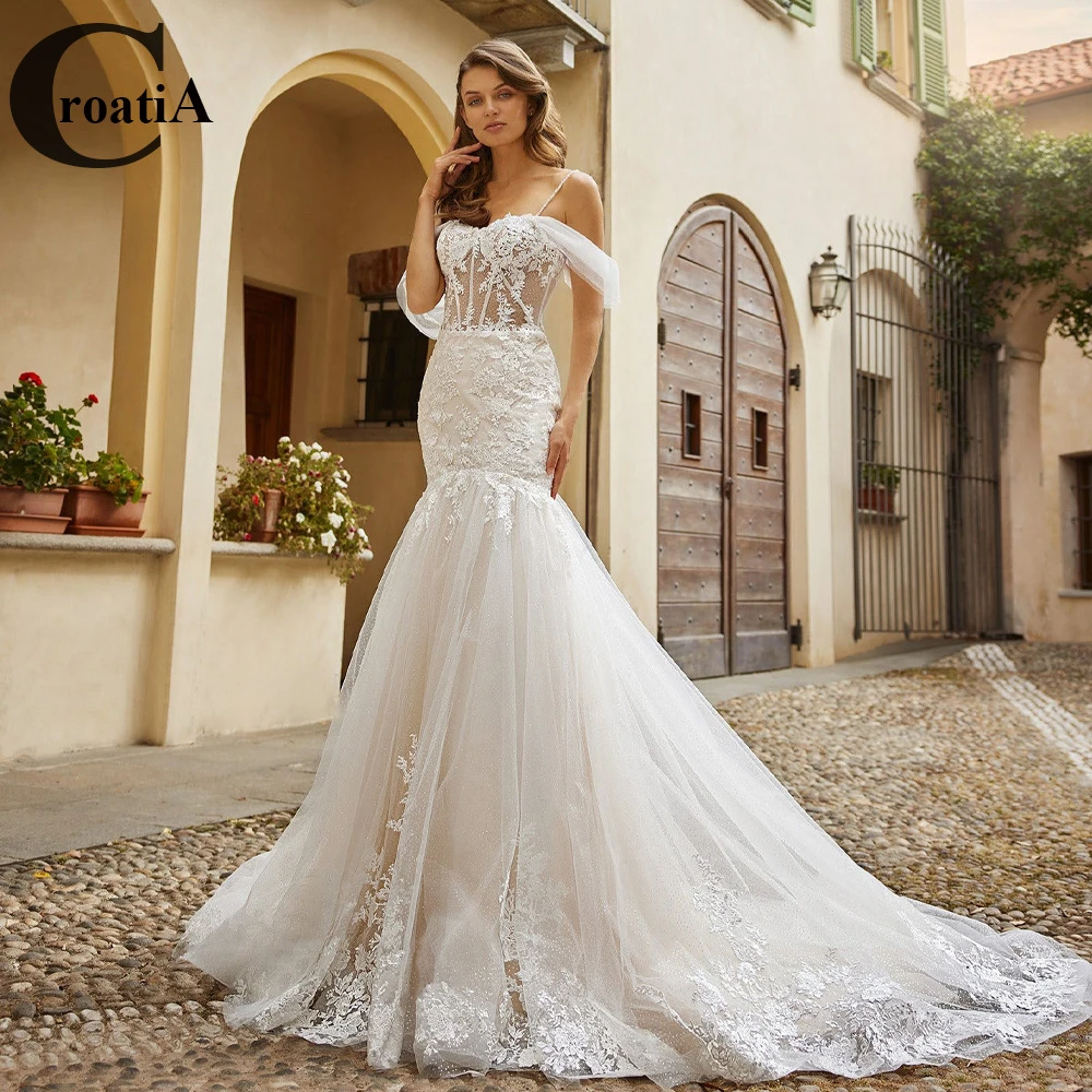 Croadia Sweetheart Brush Wedding Dresses Train Backless Cap Sleeve Mermaid Appliques Tulle Fashionable Vestido De Casamento
Croadia Sweetheart Brush Wedding Dresses Train Backless Cap Sleeve Mermaid Appliques Tulle Fashionable Vestido De Casamento