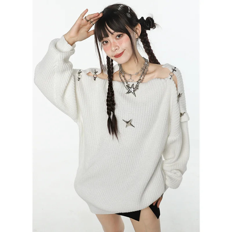 Women White Sweater Irregular Splicing Fashion Long Sleeve Thickening Knitting Pullover Leisure Lazy Wind Loose Winter Female
Women White Sweater Irregular Splicing Fashion Long Sleeve Thickening Knitting Pullover Leisure Lazy Wind Loose Winter Female