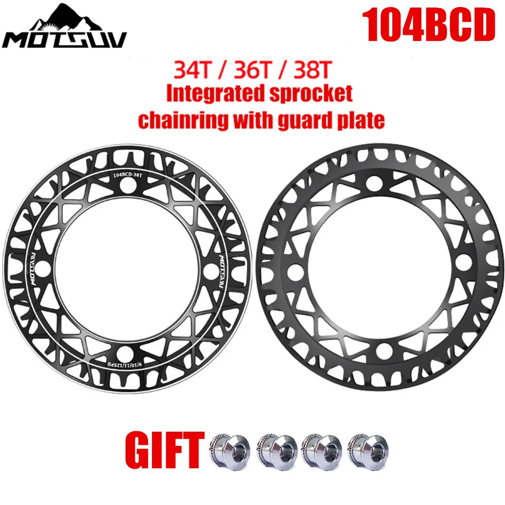 MOTSUV Bicycle 104BCD Crank Chainwheel 34T 36T 38T Integrated sprocket chainring with guard plate Protection Cover Bike Crankset
MOTSUV Bicycle 104BCD Crank Chainwheel 34T 36T 38T Integrated sprocket chainring with guard plate Protection Cover Bike Crankset