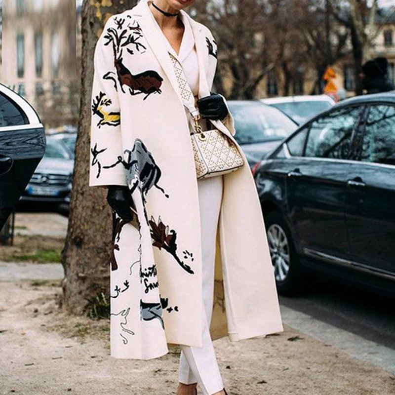 Autumn Winter Fashion Woolen Coats Women Elegant Turn-down Collar Pattern Print Long Outerwear Casual Long Sleeve Loose Jackets
Autumn Winter Fashion Woolen Coats Women Elegant Turn-down Collar Pattern Print Long Outerwear Casual Long Sleeve Loose Jackets