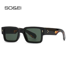 SO&EI Ins Popular Fashion Square Rivets Men Sunglasses Vintage Punk Gradient Women Trending Dark Green Sun Glasses Shades UV400