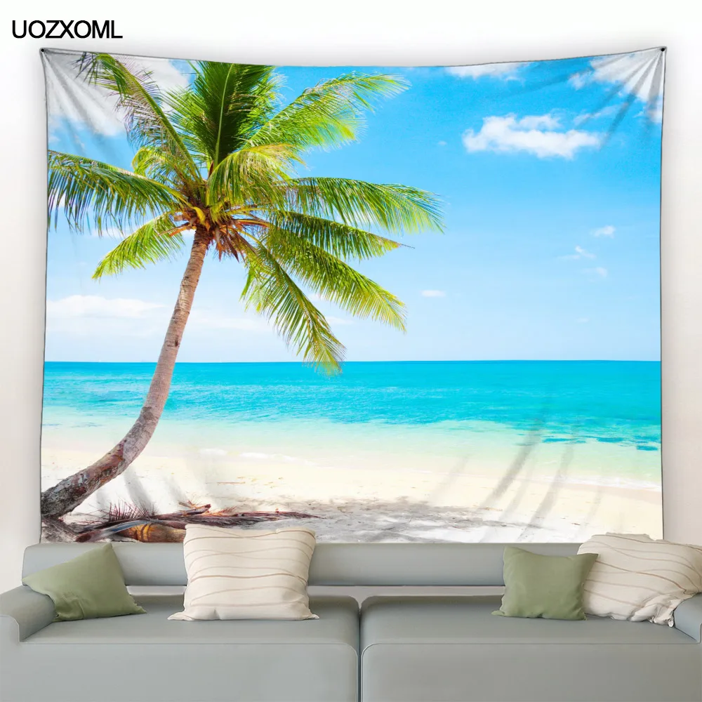 

Ocean Beach Tapestry Tropical Coconut Tree Island Hawaii Nature Landscape Garden Wall Hanging Home Living Room Bedroom Decor