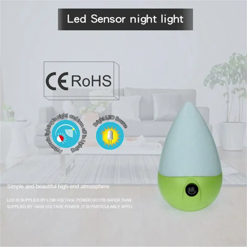 

Plastic Water Drops Shape Led Night Light 90 Degree Rotation Bedroom Lamp Wall Socket Lamp Decorative Lights 1w Light Sensing