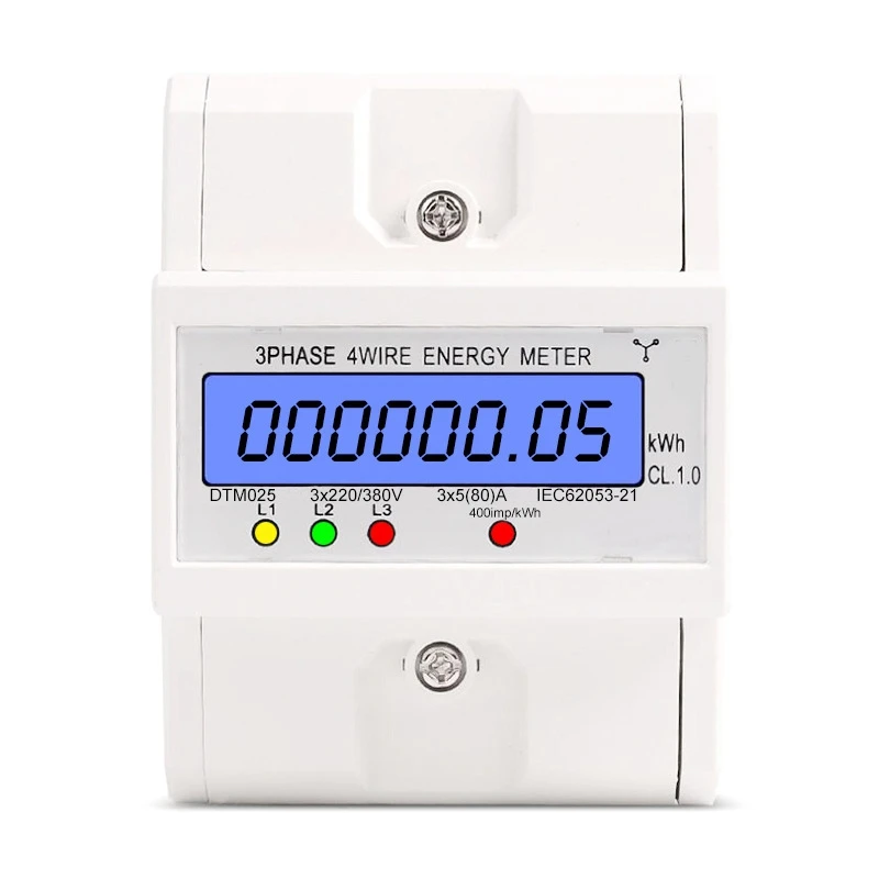 

JHD-Din Rail 3 Phase 4 Wire Electronic Watt Power Consumption Energy Meter Wattmeter Kwh 5-80A 380V LCD Backlight Display