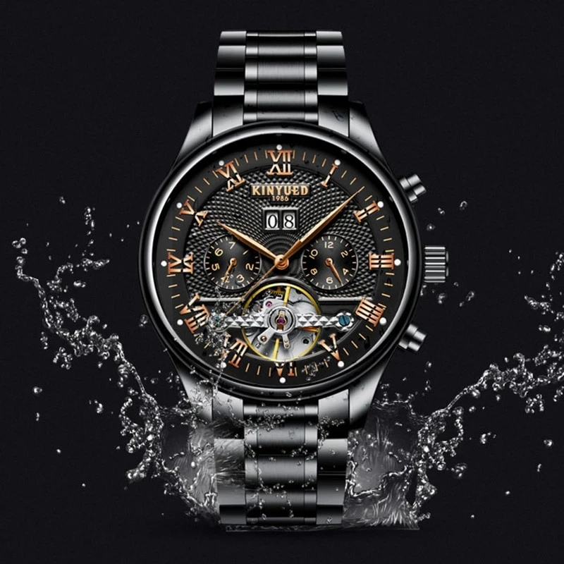 

KINYUED Luxuy Men Watch Skeleton Automatic Mechanical Male Wrist Watch Calendar Week Display Waterproof Classic reloj hombre