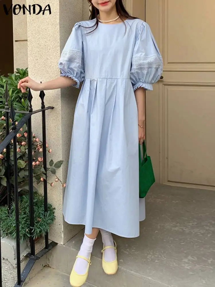 VONDA Summer Bohemian Maxi Dress 2022 Women Half Lantern Sleeve Pleated Party Dress Casual Loose Solid Holiday Vestido Long Robe 
VONDA Summer Bohemian Maxi Dress 2022 Women Half Lantern Sleeve Pleated Party Dress Casual Loose Solid Holiday Vestido Long Robe