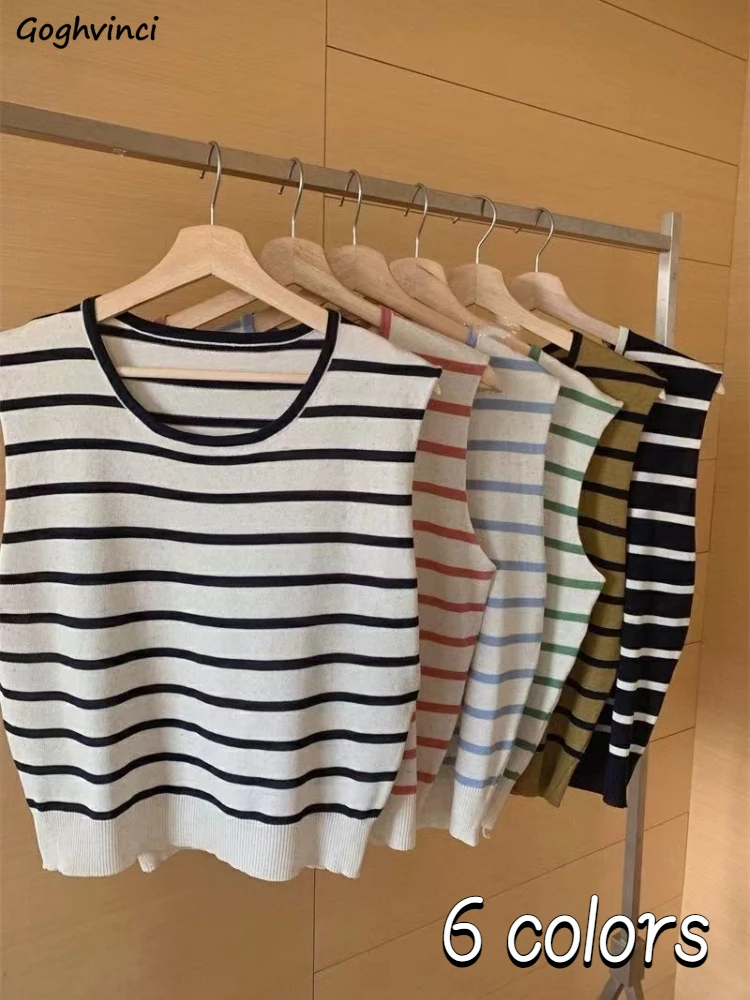 Striped Tanks Women 6 Colors Minimalist All-match Retro Design Summer Breathable Korean Style Students Knitwear Leisure Fashion
Striped Tanks Women 6 Colors Minimalist All-match Retro Design Summer Breathable Korean Style Students Knitwear Leisure Fashion