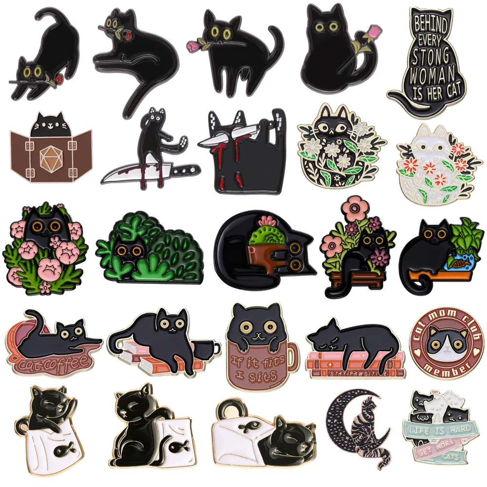 Cute Black Cat Enamel Brooch Dagger Cat Wreath Plant Rose Book Coffee Cat Fish Bag Creative Animal Metal Badge Lapel Pin Jewelry
Cute Black Cat Enamel Brooch Dagger Cat Wreath Plant Rose Book Coffee Cat Fish Bag Creative Animal Metal Badge Lapel Pin Jewelry