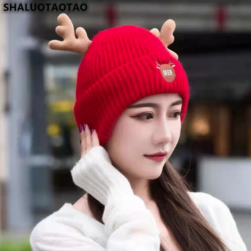 Christmas Hat Antlers Wool Cap Women's Winter Caps Lamb Fleece Knitted Hat Keep Warm Student Ear Protection Girl Beanie Hats New 
Christmas Hat Antlers Wool Cap Women's Winter Caps Lamb Fleece Knitted Hat Keep Warm Student Ear Protection Girl Beanie Hats New