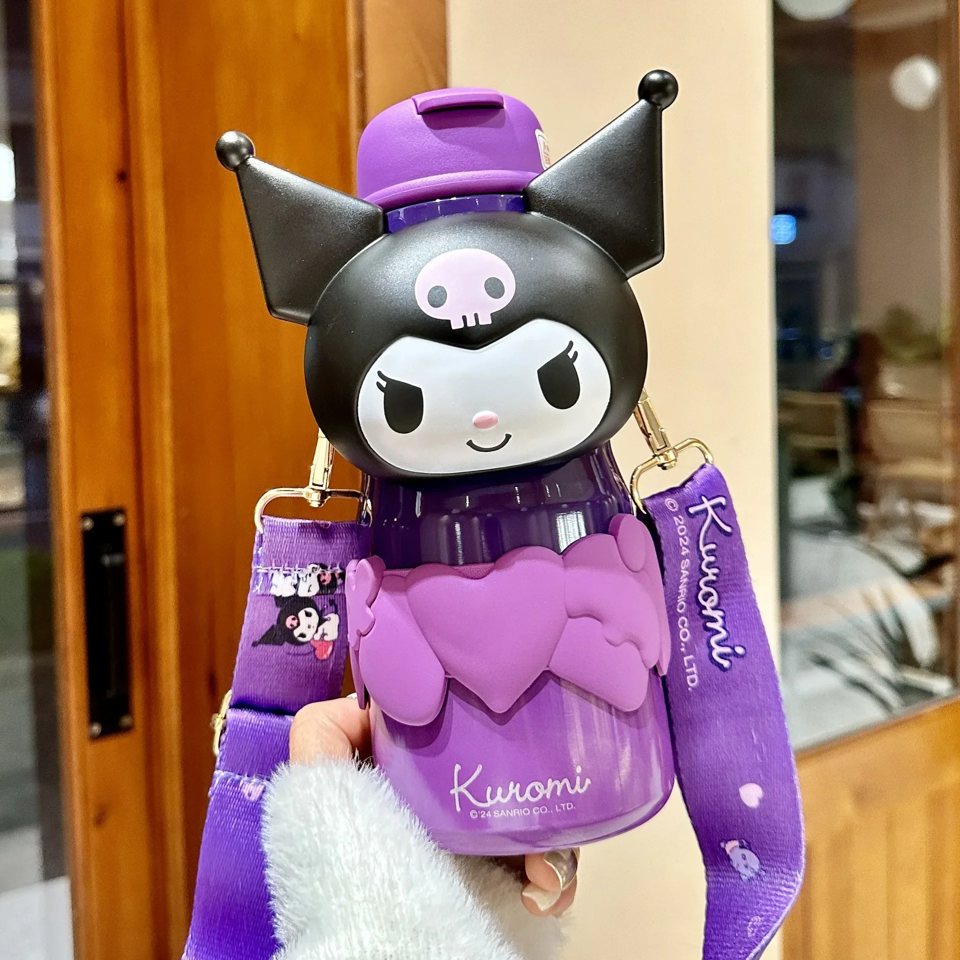Sanrio Kuromi Hello Kitty Kids милая чашка для горячей воды из нержавеющей стали с соломенными
