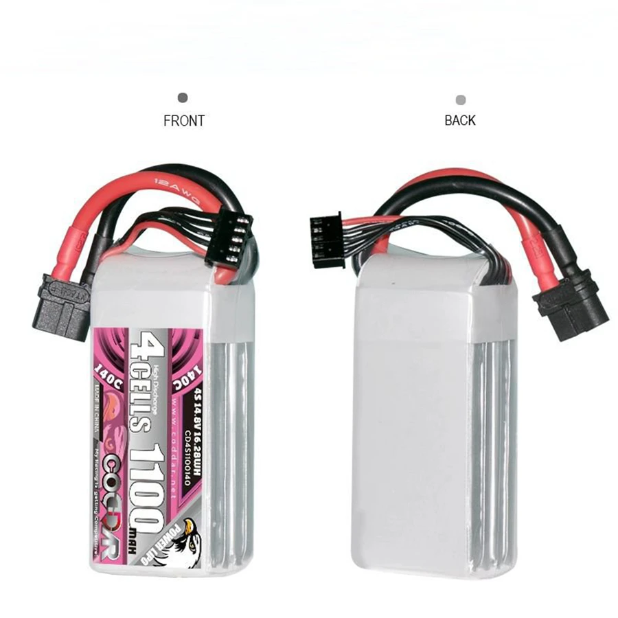 CD4S1100140 1100MAH 4S 14.8V 140C Model Aerial Drone Rechargeable Lithium Battery Pack
CD4S1100140 1100MAH 4S 14.8V 140C Model Aerial Drone Rechargeable Lithium Battery Pack