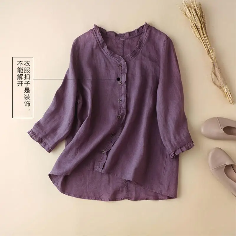 100% Cotton Linen Shirt Vintage Three Quarter Solid Color Women Tops Casual Black Purple Button Up Shirts Blusas Mujer De Moda
100% Cotton Linen Shirt Vintage Three Quarter Solid Color Women Tops Casual Black Purple Button Up Shirts Blusas Mujer De Moda