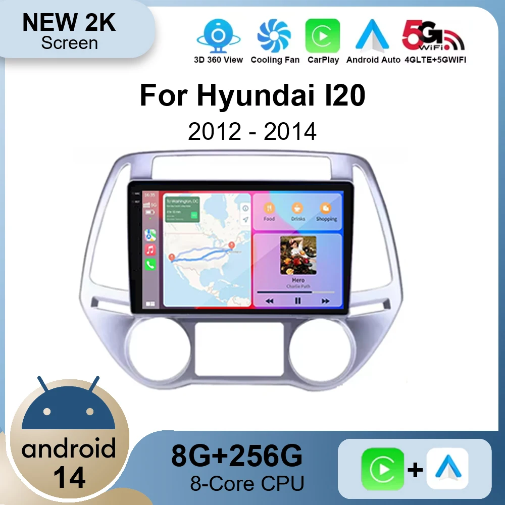 Автомобильный Android 14 для Hyundai i20 PB 2012-2014 авторадио мультимедийная GPS-навигация 5G Wi-Fi
