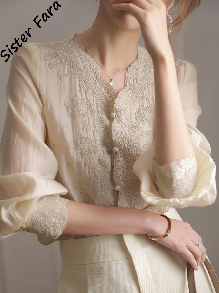 Sister Fara Long Sleeves Embroidery Blouses for Women Spring Elegant Solid Shirt Autumn Office Lady Single-breasted Blouses Tops
Sister Fara Long Sleeves Embroidery Blouses for Women Spring Elegant Solid Shirt Autumn Office Lady Single-breasted Blouses Tops