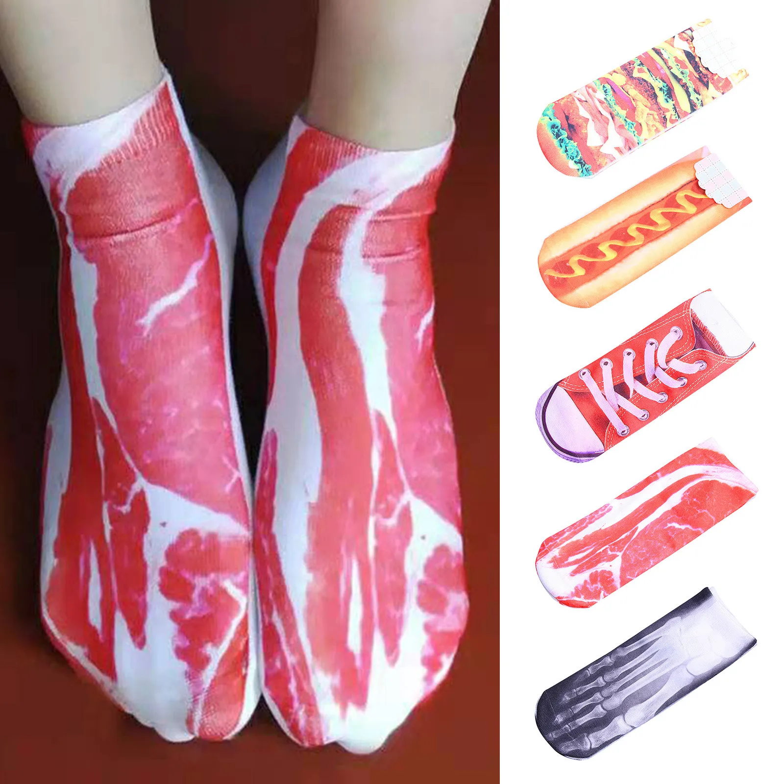 Summer Women Cotton Socks Funny Novelty 3D Printed Meat Canvas Shoes Skeleton Foot Low Cut Ankle Socks Fun Athletic Socks A45
Summer Women Cotton Socks Funny Novelty 3D Printed Meat Canvas Shoes Skeleton Foot Low Cut Ankle Socks Fun Athletic Socks A45