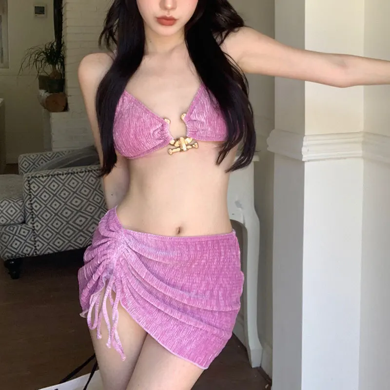 Bikini Three Piece Set Green Pink Skirt New Summer Vacation Style Sexy Split Swimwear Swimming Hot Spring Beach Women's Wear
Bikini Three Piece Set Green Pink Skirt New Summer Vacation Style Sexy Split Swimwear Swimming Hot Spring Beach Women's Wear