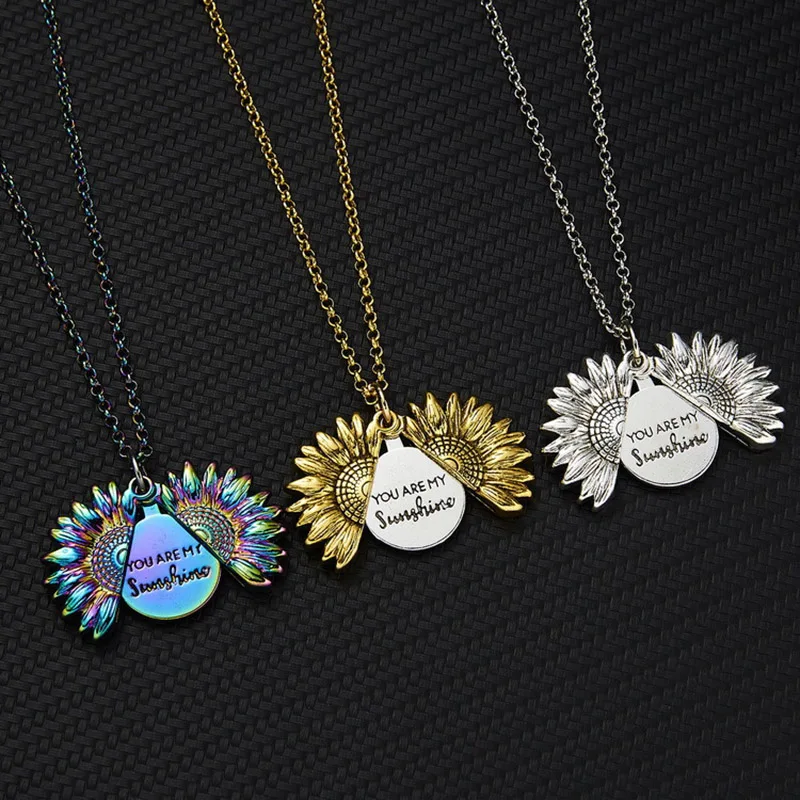 You Are My Sunshine Sunflower Necklace Open Lettering Double Sided Pendant Necklace Fashion Ladies Jewelry Gift
You Are My Sunshine Sunflower Necklace Open Lettering Double Sided Pendant Necklace Fashion Ladies Jewelry Gift