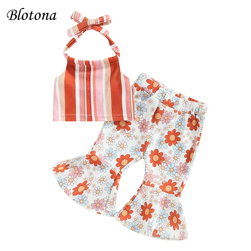 Blotona Infant Baby Girls Summer Suit Stripe Sleeveless Tie-Up Halter Neck Tank Tops Floral Print Flare Pants Headband 3Pcs Set
Blotona Infant Baby Girls Summer Suit Stripe Sleeveless Tie-Up Halter Neck Tank Tops Floral Print Flare Pants Headband 3Pcs Set