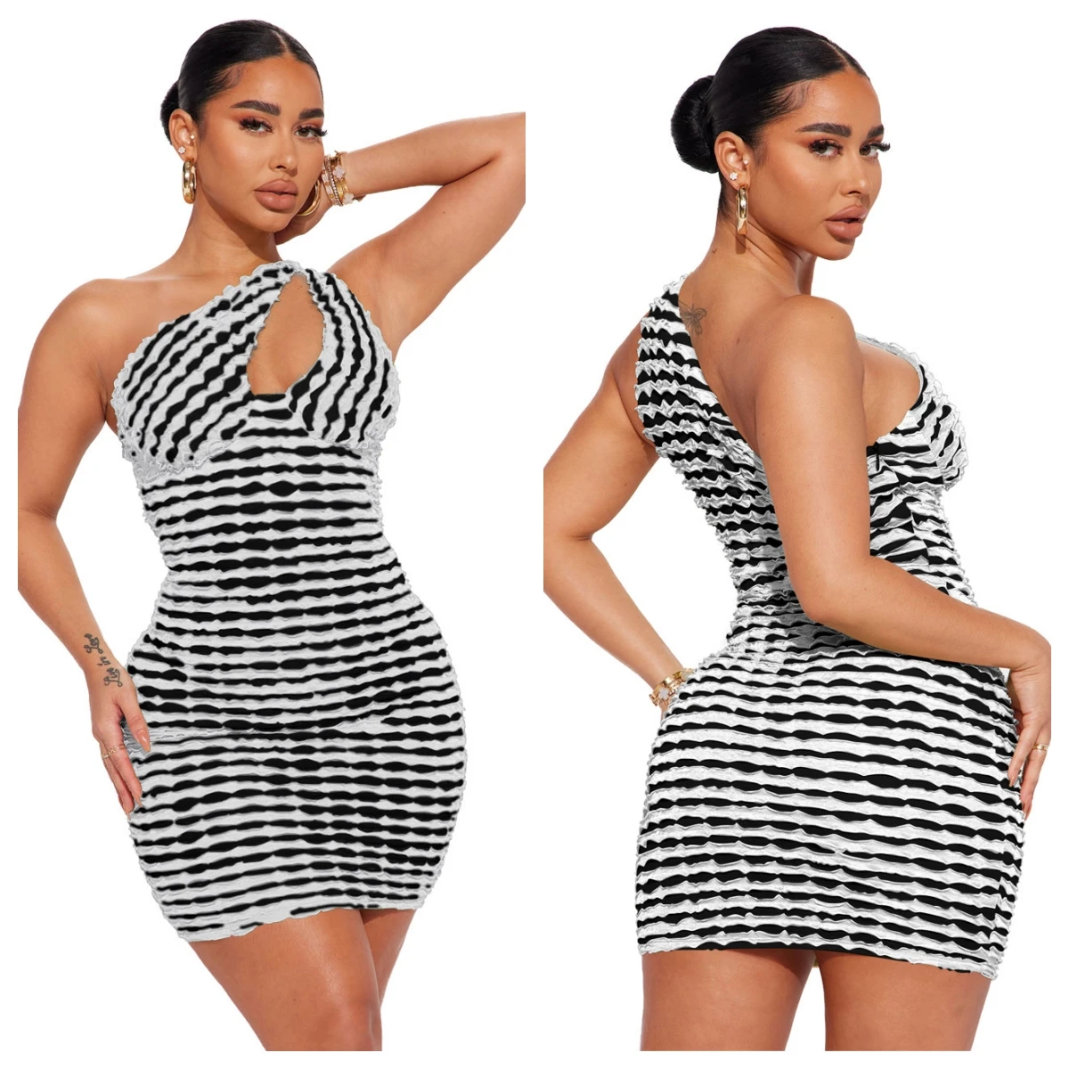 Women One Shoulder Cutout Front Sleeveless Striped Midi Bodycon Mini Dress 2023 Sexy Vestidos Fashion Evening Dresses
Women One Shoulder Cutout Front Sleeveless Striped Midi Bodycon Mini Dress 2023 Sexy Vestidos Fashion Evening Dresses