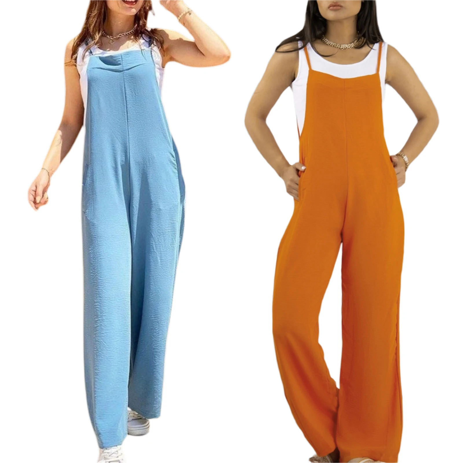 Women Loose Sleeveless Jumpsuit Solid Color Straps with Pockets Wide Leg Jumpsuit Casual Daily Suit
Women Loose Sleeveless Jumpsuit Solid Color Straps with Pockets Wide Leg Jumpsuit Casual Daily Suit