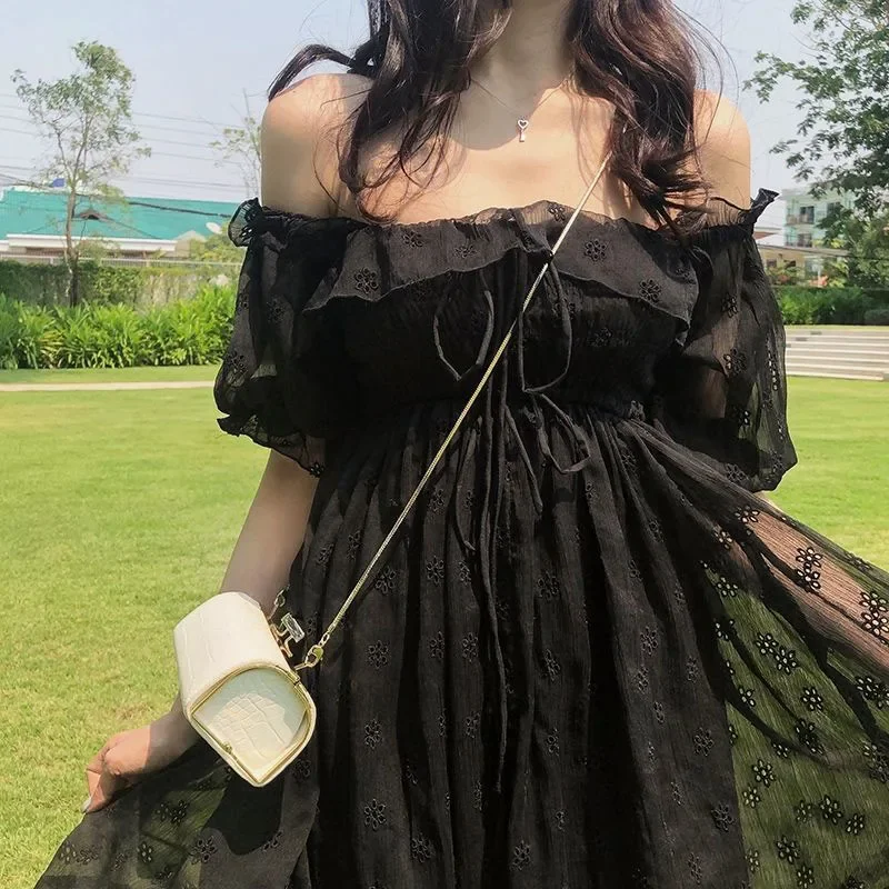 Puff Sleeve Casual Black Dress Women Square Collar Elegant Dress Evening Party Gothic Dress for Females Korean Style 2021 Summer
Puff Sleeve Casual Black Dress Women Square Collar Elegant Dress Evening Party Gothic Dress for Females Korean Style 2021 Summer