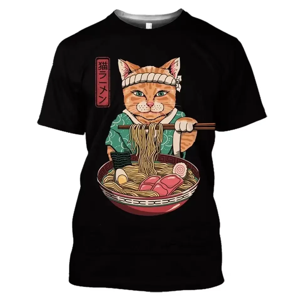 

2023 Retro T Shirt For Men Japanese Samurai Cat T-shirt Summer Tshirts New Men's T-shirt Casual Short Sleeve Sports Fitness Top