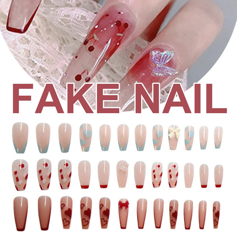 24Pc Fake Nail Tips Press on Nails With Butterfly Bowknot Full Cover Wearable Artificial False Long Nail Tips For Valentine'sDay
24Pc Fake Nail Tips Press on Nails With Butterfly Bowknot Full Cover Wearable Artificial False Long Nail Tips For Valentine'sDay