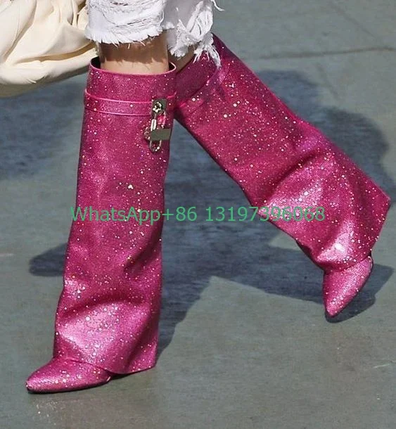 Lady fuchsia color design shark lock boots turn-over design knee boots bling bling rhinestone design arty boots size 43 demand
Lady fuchsia color design shark lock boots turn-over design knee boots bling bling rhinestone design arty boots size 43 demand