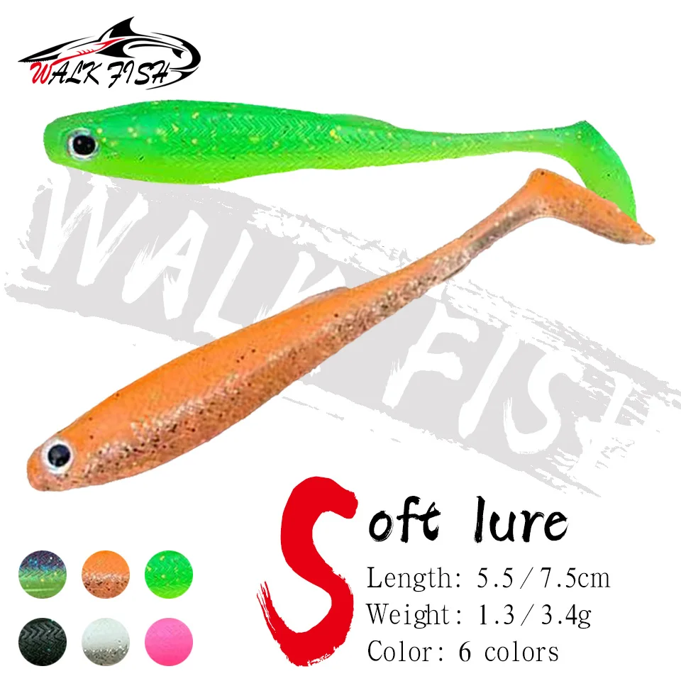 WALK FISH 10 шт., мягкая рыболовная приманка 55 мм/1,3 г, 75 мм/3,4 г, силиконовая приманка, 3D глаз, Т-образный хвост, искусственный запах креветки, рыболовная снасть
WALK FISH 10 шт., мягкая рыболовная приманка 55 мм/1,3 г, 75 мм/3,4 г, силиконовая приманка, 3D глаз, Т-образный хвост, искусственный запах креветки, рыболовная снасть
