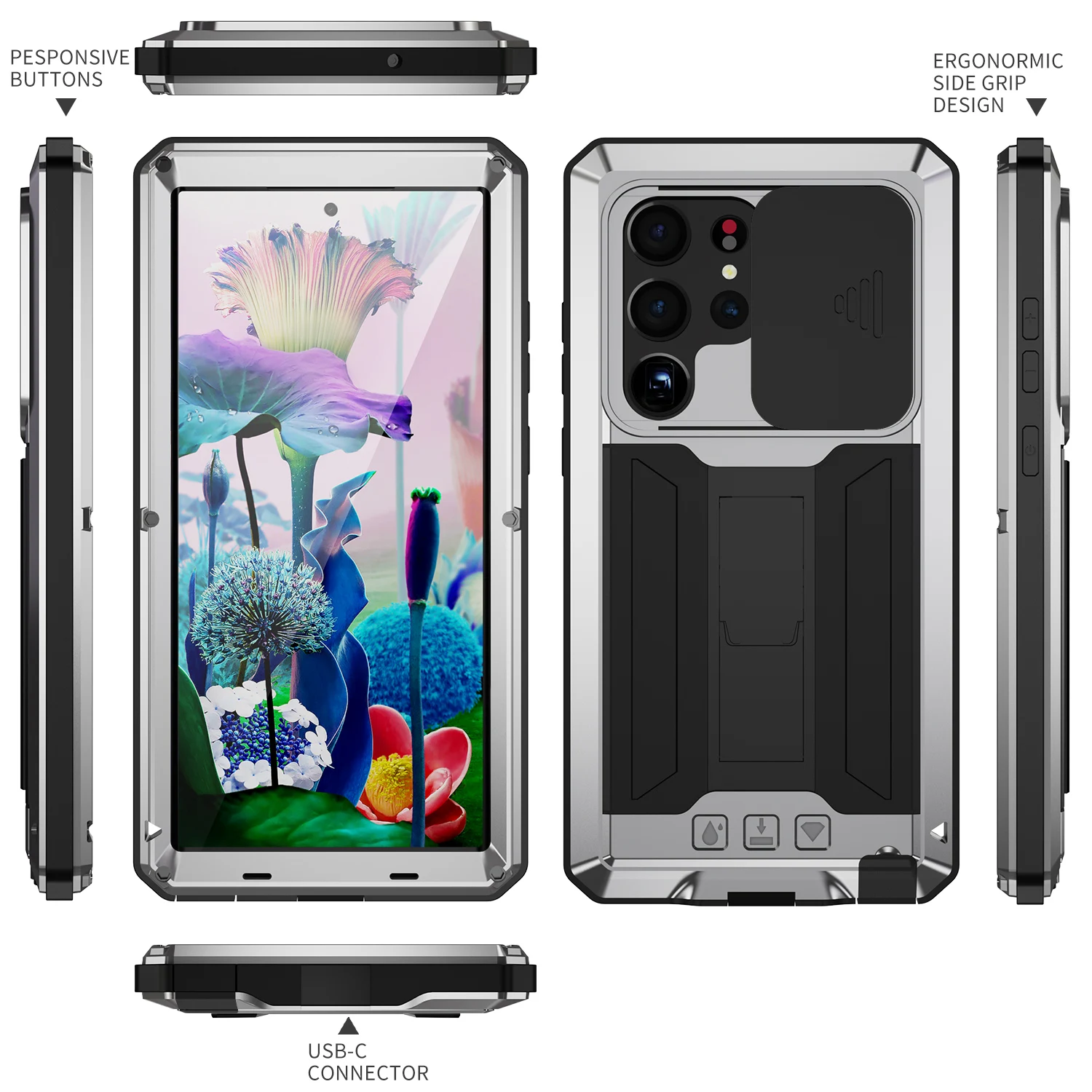 R-just Camshield Slide Camera 360 Full Metal Aluminum Armor Kickstand Phone Case For Samsung Galaxy S23 S22 S21 Ultra Plus Cover
R-just Camshield Slide Camera 360 Full Metal Aluminum Armor Kickstand Phone Case For Samsung Galaxy S23 S22 S21 Ultra Plus Cover
