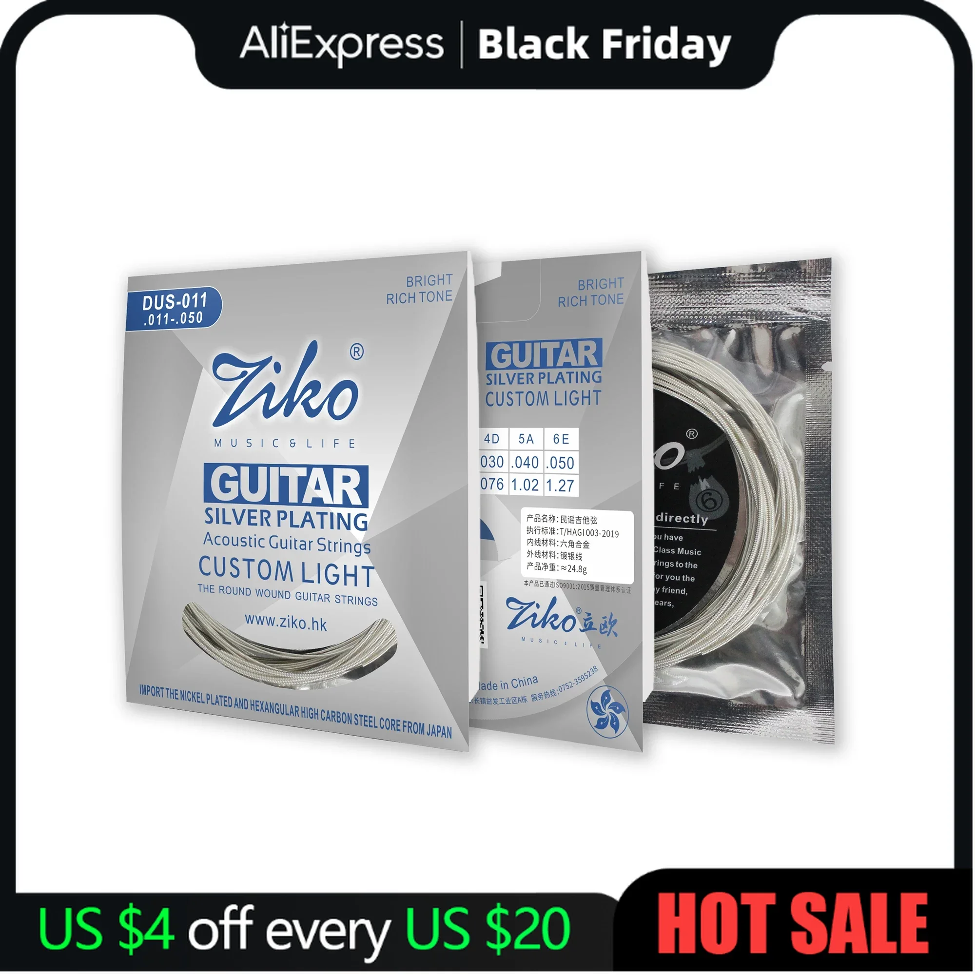 ZIKO Acoustic Guitar Strings Hexagonal Steel Core Silver Plated Wound Guitarra Strings Folk Guitar Parts & Accessories DUS-011
ZIKO Acoustic Guitar Strings Hexagonal Steel Core Silver Plated Wound Guitarra Strings Folk Guitar Parts & Accessories DUS-011
