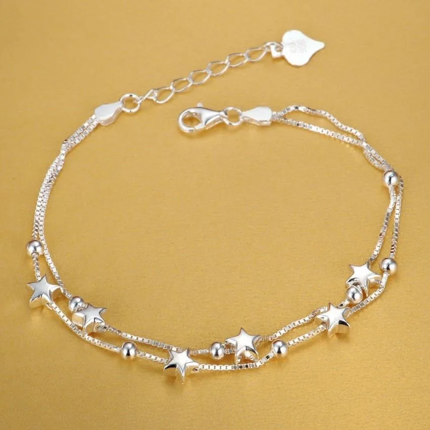 925 Beautiful Double layer Star Silver plated Bracelet for Women Korean Jewelry Fashion Boyfriend Party Jewelry Festival Gift
925 Beautiful Double layer Star Silver plated Bracelet for Women Korean Jewelry Fashion Boyfriend Party Jewelry Festival Gift
