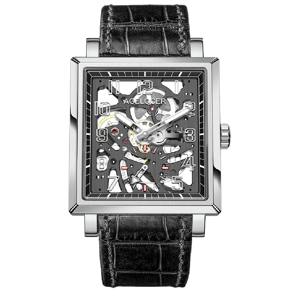 AGELOCER Sapphire Hollow Engraving Skeleton Mechanical Watch Men Luxury Brand Original Design Black Leather Square Heren Horloge
AGELOCER Sapphire Hollow Engraving Skeleton Mechanical Watch Men Luxury Brand Original Design Black Leather Square Heren Horloge