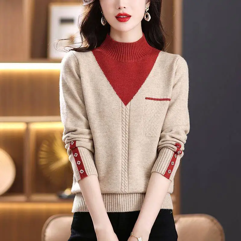 Mock Streetwear Fashion Vintage Pullovers Sleeve Women Autumn Panelled Long Sweaters Neck Slim Knitted Winter Splicing Casual
Mock Streetwear Fashion Vintage Pullovers Sleeve Women Autumn Panelled Long Sweaters Neck Slim Knitted Winter Splicing Casual
