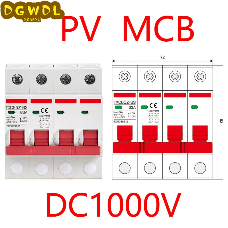 

Solar Photovoltaic Circuit Breaker MCB DC1000V 4P 6KV 16A 20A 32A 40A 50A 63A High Voltage DC Protection