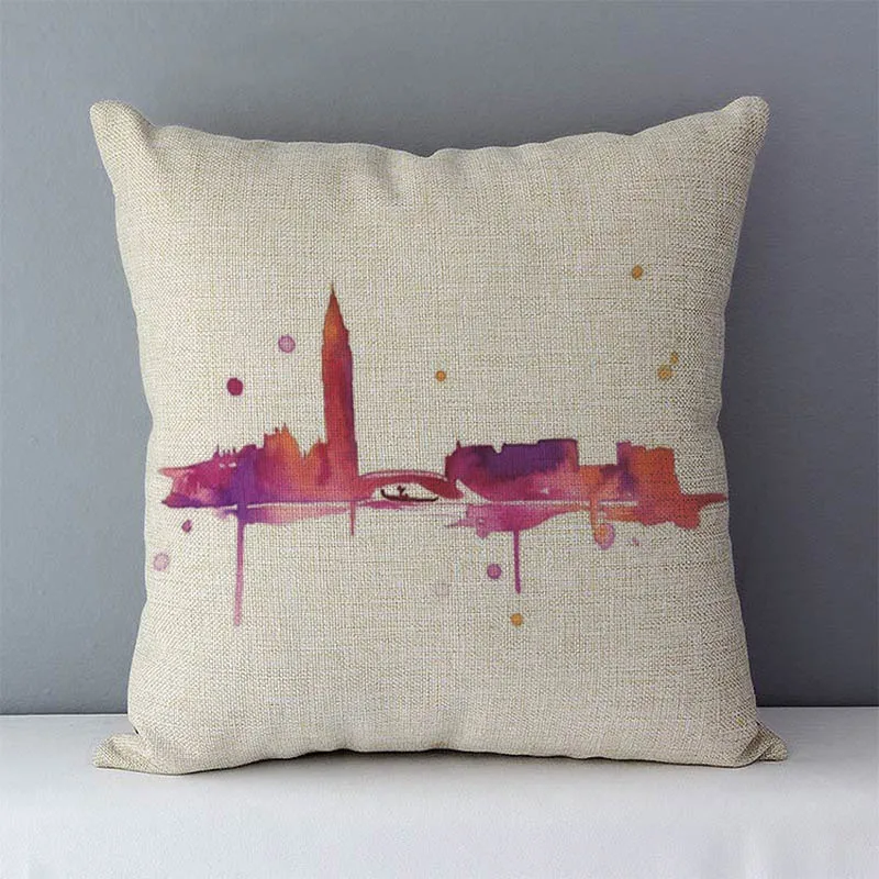 

Cushion Cover 45*45cm Home Decorative Pillowcase Throw Pillow Covers For Sofa Bed Seat Back Cushions Flax Linen Watercolor City