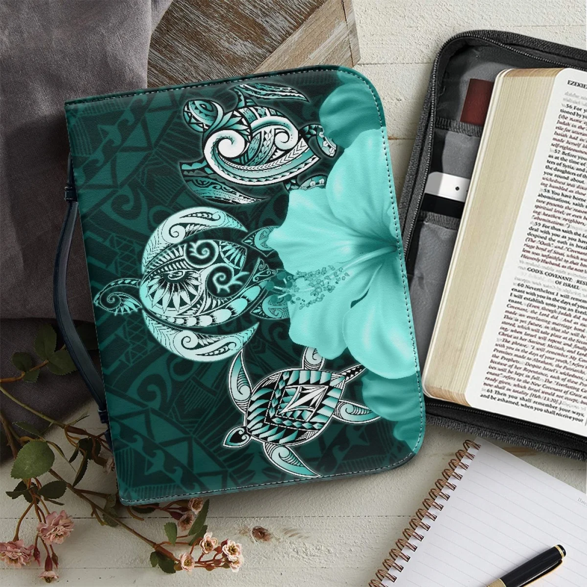 Прямая поставка, винтажная женская сумка с принтом черепахи, гавайский гибискус, дизайнерская сумка с Библией, кожаная сумка на молнии