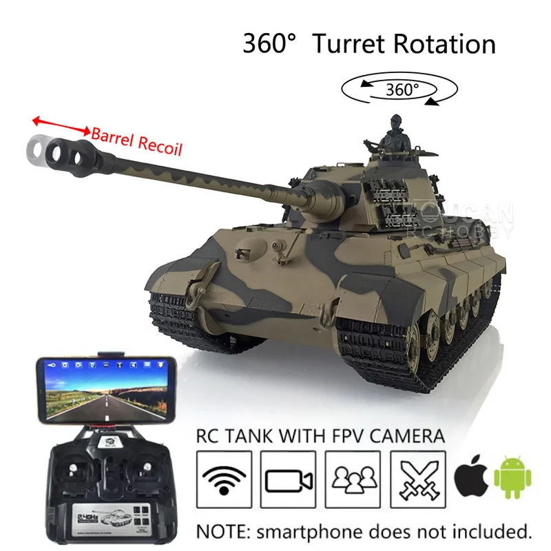 Henglong 1/16 7.0 King Tiger RTR RC Tank 3888A FPV 360 TurretRotation Barrel Recoil SmokeEffect BBsAirsoft TH19738-SMT7
Henglong 1/16 7.0 King Tiger RTR RC Tank 3888A FPV 360 TurretRotation Barrel Recoil SmokeEffect BBsAirsoft TH19738-SMT7