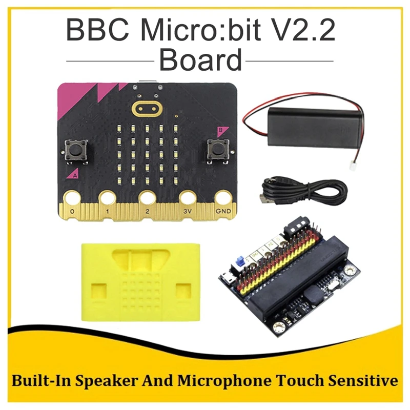 

BBC Micro: набор Bit V2.2 Встроенный микрофон для динамика программируемая макетная плата + плата расширения ввода-вывода V2.0 + защитный чехол