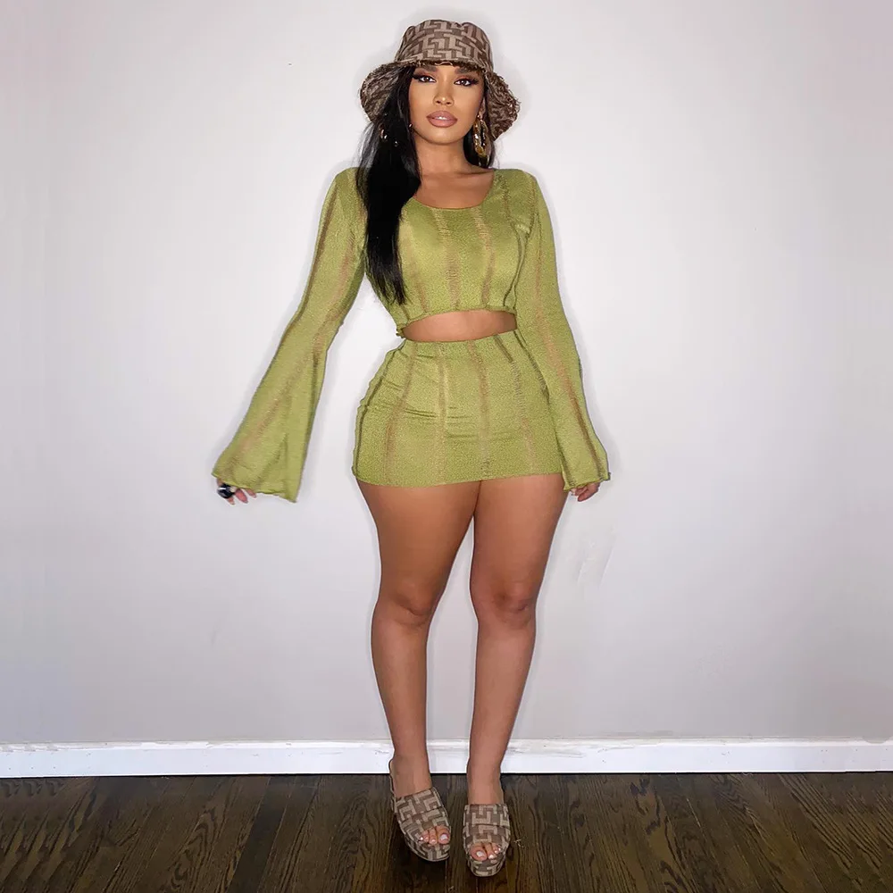 Solid O Neck Flare Sleeves Cut Out Crop Top Skirts 2 Pieces Matching Set Irregular Sexy Outfit Festival Club
Solid O Neck Flare Sleeves Cut Out Crop Top Skirts 2 Pieces Matching Set Irregular Sexy Outfit Festival Club