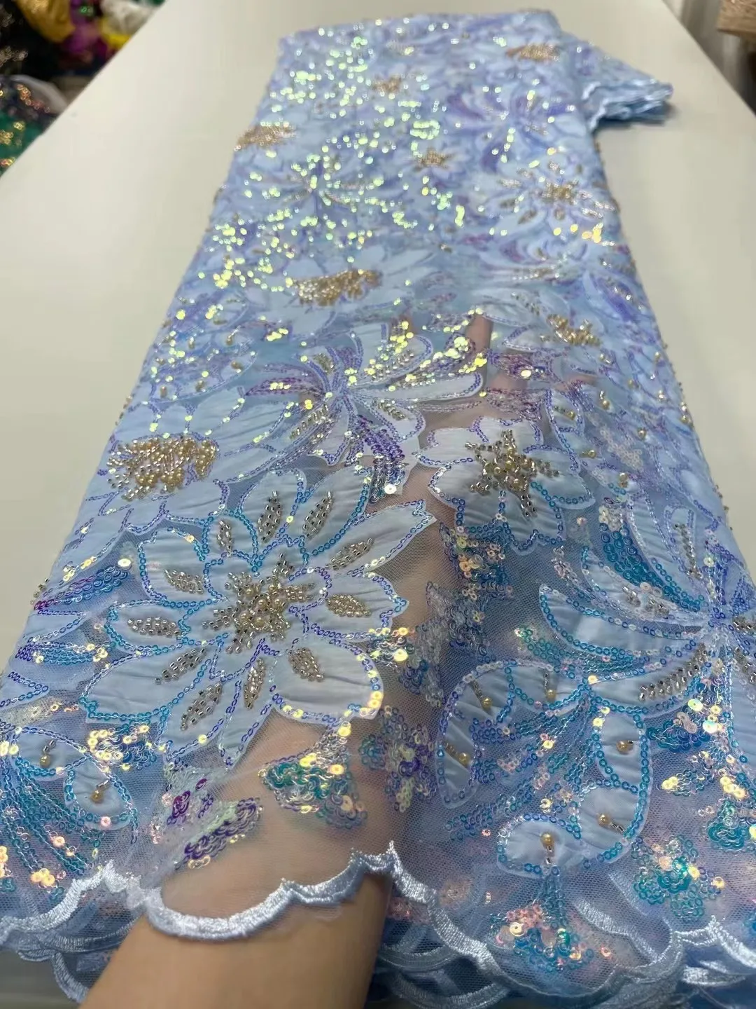 Blue African Sequin Lace Fabric 2023 High Quality Nigerian Printed Mesh Fabric For French Party Dress Sewing
Blue African Sequin Lace Fabric 2023 High Quality Nigerian Printed Mesh Fabric For French Party Dress Sewing