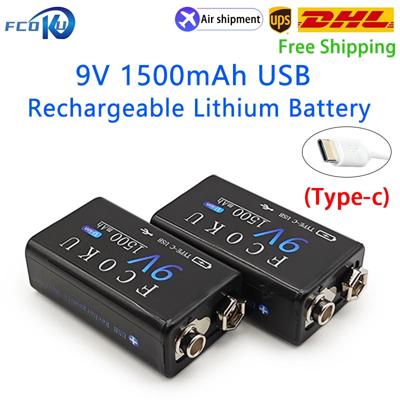 

New 9V Rechargeable Battery 1500mAh 6F22 Micro USB 9v Li-ion Lithium Batteries For Multimeter Microphone Toy Remote Control KTV